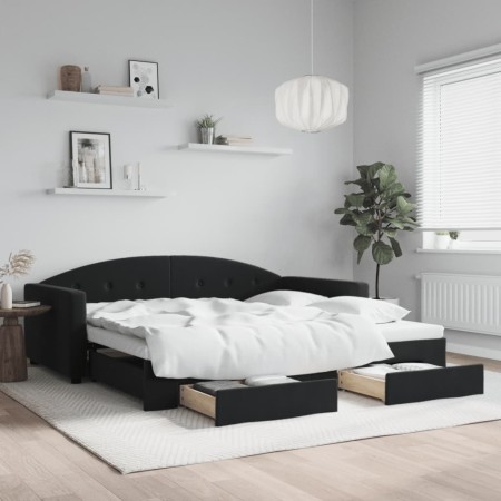 Sofá cama nido con cajones terciopelo negro 100x200 cm de vidaXL, Camas y somieres - Ref: Foro24-3197360, Precio: 313,92 €, D...