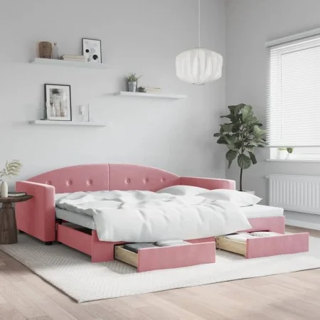 Sofá cama nido con cajones terciopelo rosa 100x200 cm de vidaXL, Camas y somieres - Ref: Foro24-3197359, Precio: 304,38 €, De...