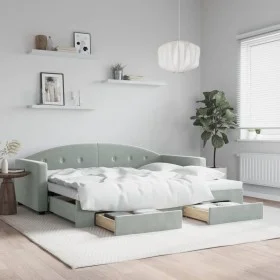 Trundle sofa bed with drawers light gray velvet 90x190 cm by vidaXL, Beds and slatted bases - Ref: Foro24-3197362, Price: 281...
