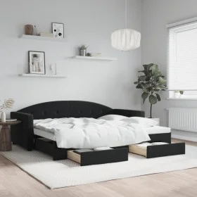 Trundle sofa bed with drawers black velvet 90x190 cm by vidaXL, Beds and slatted bases - Ref: Foro24-3197364, Price: 278,08 €...