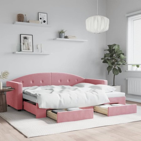 Sofá cama nido con cajones terciopelo rosa 80x200 cm de vidaXL, Camas y somieres - Ref: Foro24-3197345, Precio: 292,05 €, Des...