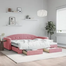 Sofá cama nido con cajones terciopelo rosa 90x200 cm de vidaXL, Camas y somieres - Ref: Foro24-3197352, Precio: 288,89 €, Des...