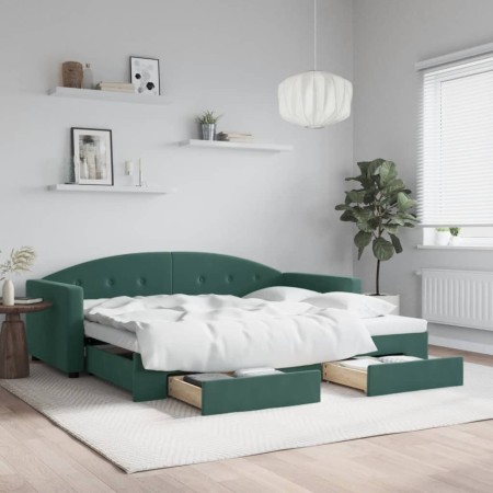 Sofá cama nido con cajones terciopelo verde oscuro 90x200 cm de vidaXL, Camas y somieres - Ref: Foro24-3197351, Precio: 292,8...