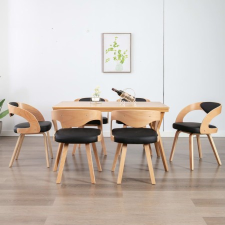Sillas de comedor 6 uds madera curvada cuero sintético negro de vidaXL, Sillas de comedor - Ref: Foro24-278847, Precio: 829,6...