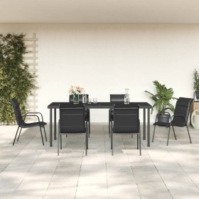 Juego de comedor para jardín 7 piezas acero y textilene negro en Conjuntos de jardín | Comprar online en Foru.es
