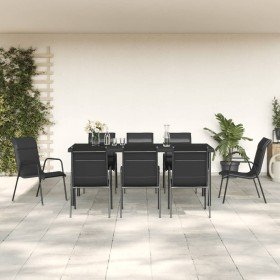 Juego de comedor para jardín 9 piezas acero y textilene negro en Conjuntos de jardín | Comprar online en Foru.es