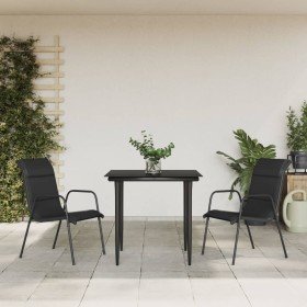 Juego de comedor para jardín 3 piezas acero y textilene negro en Conjuntos de jardín | Comprar online en Foru.es