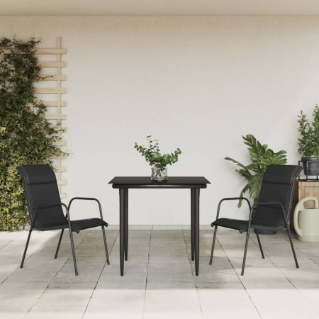 Juego de comedor para jardín 3 piezas acero y textilene negro en Conjuntos de jardín | Comprar online en Foru.es