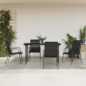 Juego de comedor para jardín 5 piezas acero y textilene negro en Conjuntos de jardín | Comprar online en Foru.es