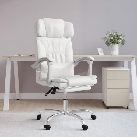 Silla de oficina reclinable masaje cuero sintético blanco de vidaXL, Sillas de oficina - Ref: Foro24-349748, Precio: 133,89 €...