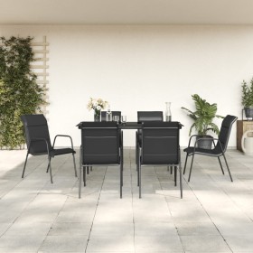 Juego de comedor para jardín 7 piezas acero y textilene negro en Conjuntos de jardín | Comprar online en Foru.es