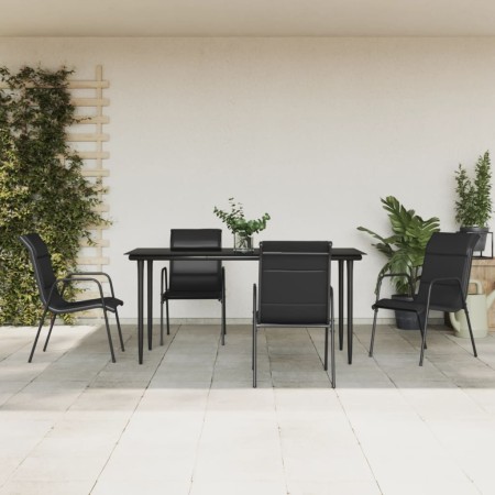Juego de comedor para jardín 5 piezas acero y textilene negro en Conjuntos de jardín | Comprar online en Foru.es