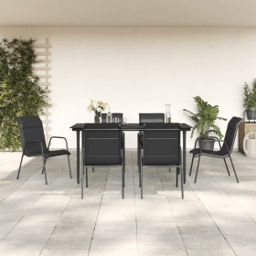 Juego de comedor para jardín 7 piezas acero y textilene negro en Conjuntos de jardín | Comprar online en Foru.es