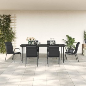 Juego de comedor para jardín 7 piezas acero y textilene negro en Conjuntos de jardín | Comprar online en Foru.es