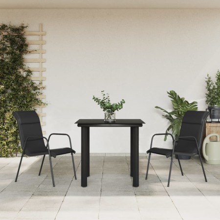Juego de comedor para jardín 3 piezas acero y textilene negro en Conjuntos de jardín | Comprar online en Foru.es
