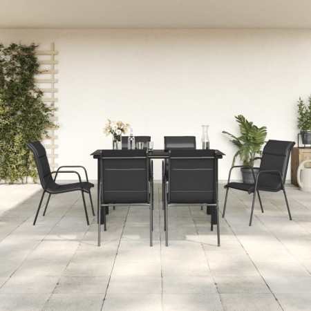 Juego de comedor para jardín 7 piezas acero y textilene negro en Conjuntos de jardín | Comprar online en Foru.es