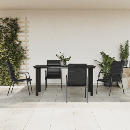 Juego de comedor para jardín 5 piezas acero y textilene negro en Conjuntos de jardín | Comprar online en Foru.es