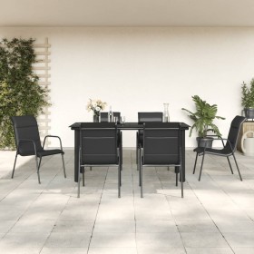 Juego de comedor para jardín 7 piezas acero y textilene negro en Conjuntos de jardín | Comprar online en Foru.es
