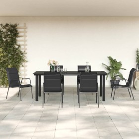 Juego de comedor para jardín 7 piezas acero y textilene negro en Conjuntos de jardín | Comprar online en Foru.es
