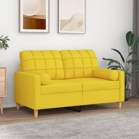 Sofá de 2 plazas con cojines tela amarillo claro 120 cm en Sofás | Comprar online en Foru.es