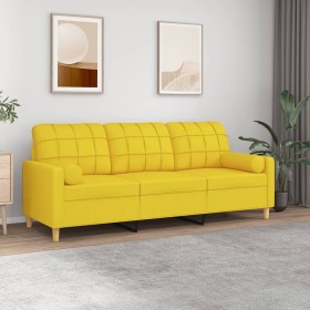 Sofá de 3 plazas con cojines tela amarillo claro 180 cm en Sofás | Comprar online en Foru.es