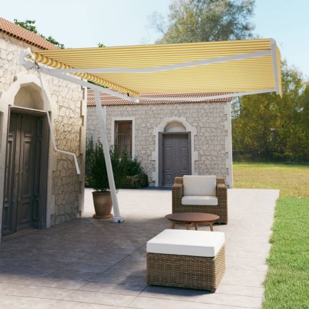 Toldo de pie automático amarillo y blanco 500x350 cm de vidaXL, Toldos - Ref: Foro24-3069668, Precio: 615,14 €, Descuento: %