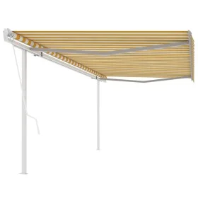 Toldo retráctil automático con postes amarillo y blanco 5x3,5 m de vidaXL, Toldos - Ref: Foro24-3070068, Precio: 594,56 €, De...