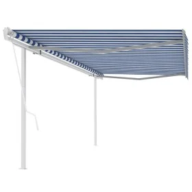 Automatic retractable awning with blue and white poles 5x3.5 m by vidaXL, Awnings - Ref: Foro24-3070066, Price: 669,81 €, Dis...