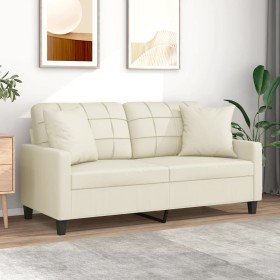 Sofá de 2 plazas con cojines cuero sintético color crema 140 cm en Sofás | Comprar online en Foru.es
