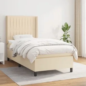 Box spring bed with cream fabric mattress 90x190 cm by vidaXL, Beds and slatted bases - Ref: Foro24-3131558, Price: 367,21 €,...