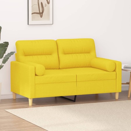 Sofá de 2 plazas con cojines tela amarillo claro 120 cm en Sofás | Comprar online en Foru.es