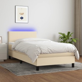 Cama box spring con colchón y LED tela crema 90x190 cm de vidaXL, Camas y somieres - Ref: Foro24-3132962, Precio: 324,07 €, D...