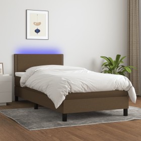 Cama box spring colchón y luces LED tela marrón oscuro 90x190cm de vidaXL, Camas y somieres - Ref: Foro24-3133040, Precio: 28...