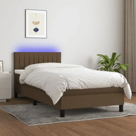 Boxspringbett-Matratze und LED-Leuchten aus dunkelbraunem Stoff, 90 x 190 cm von vidaXL, Betten und Lattenroste - Ref: Foro24...