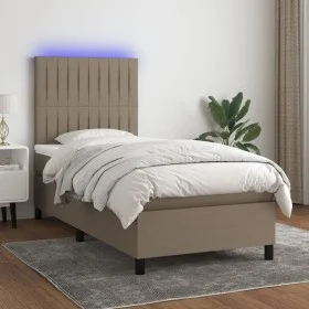 Cama box spring colchón y luces LED tela gris taupe 90x190 cm de vidaXL, Camas y somieres - Ref: Foro24-3135001, Precio: 362,...