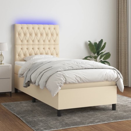Cama box spring colchón y luces LED tela color crema 90x190 cm de vidaXL, Camas y somieres - Ref: Foro24-3135082, Precio: 364...