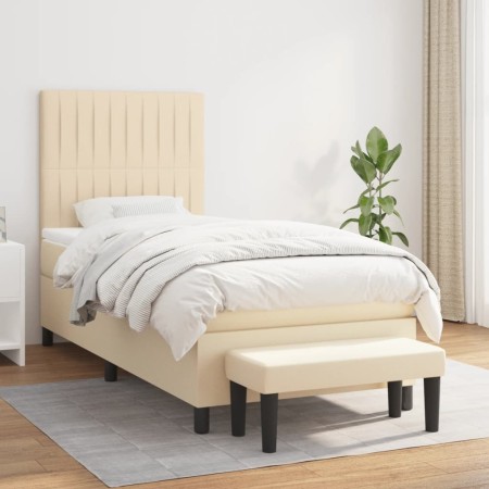 Cama box spring con colchón tela color crema 90x190 cm de vidaXL, Camas y somieres - Ref: Foro24-3136722, Precio: 402,63 €, D...