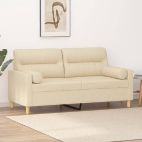 Sofá de 2 plazas con cojines tela color crema 140 cm en Sofás | Comprar online en Foru.es
