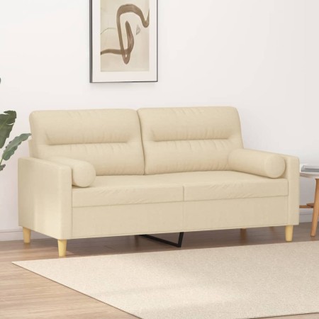 Sofá de 2 plazas con cojines tela color crema 140 cm en Sofás | Comprar online en Foru.es