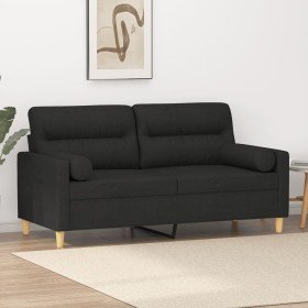Sofá de 2 plazas con cojines tela negro 140 cm en Sofás | Comprar online en Foru.es