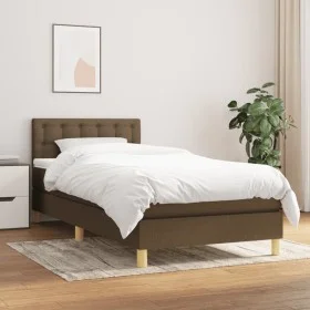 Cama box spring con colchón tela marrón oscuro 90x190 cm de vidaXL, Camas y somieres - Ref: Foro24-3140900, Precio: 271,78 €,...