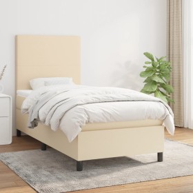Cama box spring con colchón tela color crema 90x190 cm de vidaXL, Camas y somieres - Ref: Foro24-3141582, Precio: 363,46 €, D...