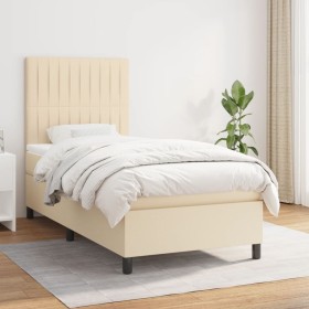 Cama box spring con colchón tela color crema 90x190 cm de vidaXL, Camas y somieres - Ref: Foro24-3141902, Precio: 365,76 €, D...