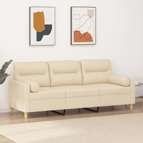 Sofá de 3 plazas con cojines tela color crema 180 cm en Sofás | Comprar online en Foru.es