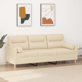 Sofá de 3 plazas con cojines tela color crema 180 cm en Sofás | Comprar online en Foru.es