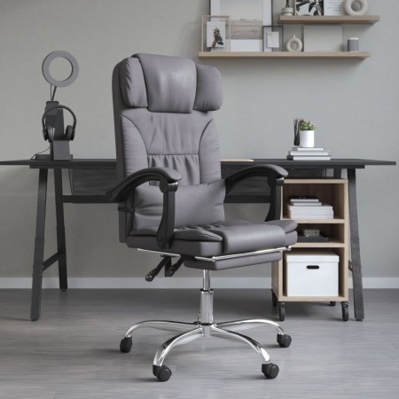 Silla de oficina reclinable masaje cuero sintético gris de vidaXL, Sillas de oficina - Ref: Foro24-349745, Precio: 129,39 €, ...