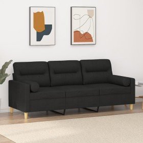 Sofá de 3 plazas con cojines tela negro 180 cm en Sofás | Comprar online en Foru.es