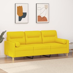 Sofá de 3 plazas con cojines tela amarillo claro 180 cm en Sofás | Comprar online en Foru.es