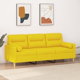Sofá de 3 plazas con cojines tela amarillo claro 180 cm en Sofás | Comprar online en Foru.es