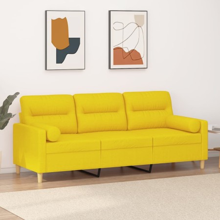 Sofá de 3 plazas con cojines tela amarillo claro 180 cm en Sofás | Comprar online en Foru.es